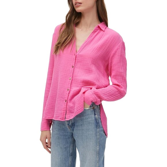 Michael Stars Women's Pink Leo Gauze Button Down Long Sleeve Shirt Sz XS - Picture 6 of 13